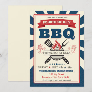 Invitación Celebración de la barbacoa Fiesta del 4 de julio d