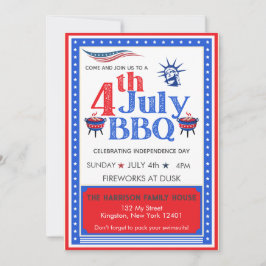 Invitación Celebración de la barbacoa Fiesta del 4 de julio d
