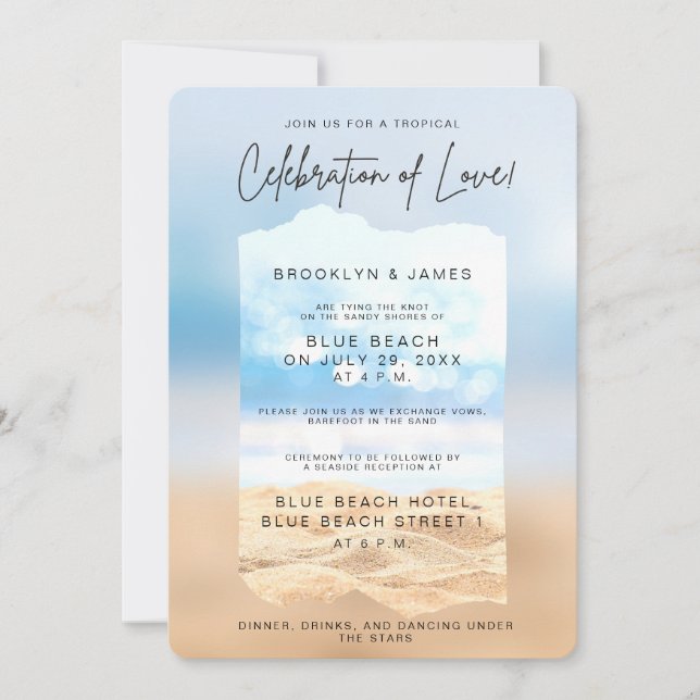 Invitación Celebración De La Boda De Playa De Amor (Anverso)