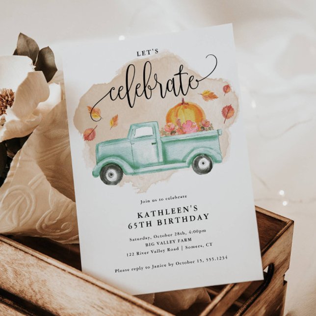 Invitación Celebración de la caída de la calabaza y el camión (Perfect for a fall birthday!)