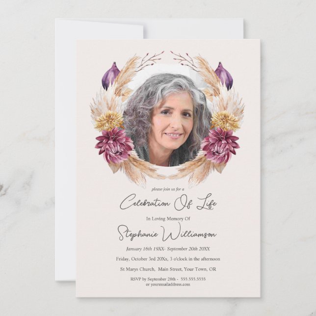Invitación Celebración de la caída de la vida Orden de servic (Anverso)