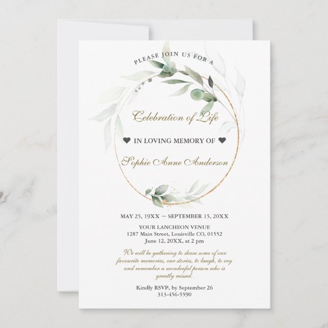 Invitación Celebración de la celebración del funeral de la vi (Anverso)