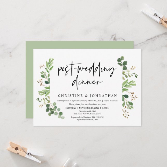 Invitación Celebración de la cena de boda Elopement (Anverso/Reverso In Situ)
