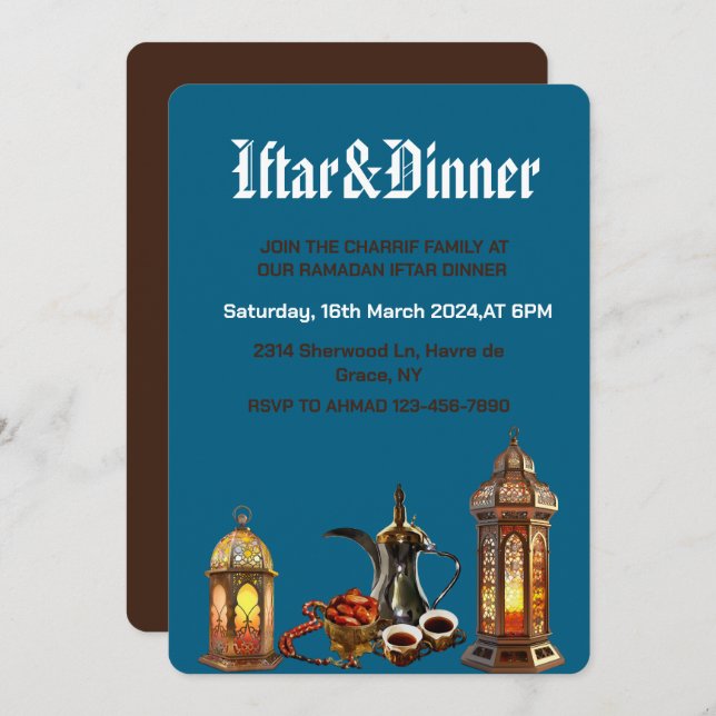 Invitación Celebración de la cena de Iftar en el mes de Ramad (Anverso / Reverso)