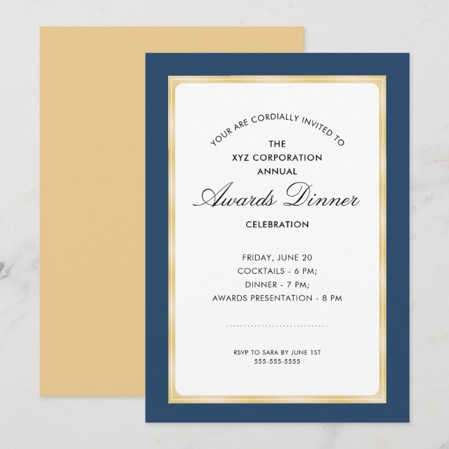 Invitación Celebración de la cena de premios | Azul marino y  (Anverso / Reverso)