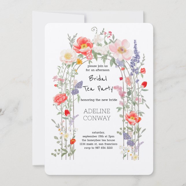 Invitación Celebración de la ducha de la novia en el jardín d (Anverso)