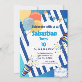 Invitación Celebración de la fiesta de cumpleaños Azul