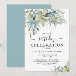 Invitación Celebración de la fiesta de cumpleaños azul Eucaly