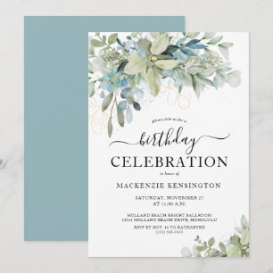Invitación Celebración de la fiesta de cumpleaños azul Eucaly