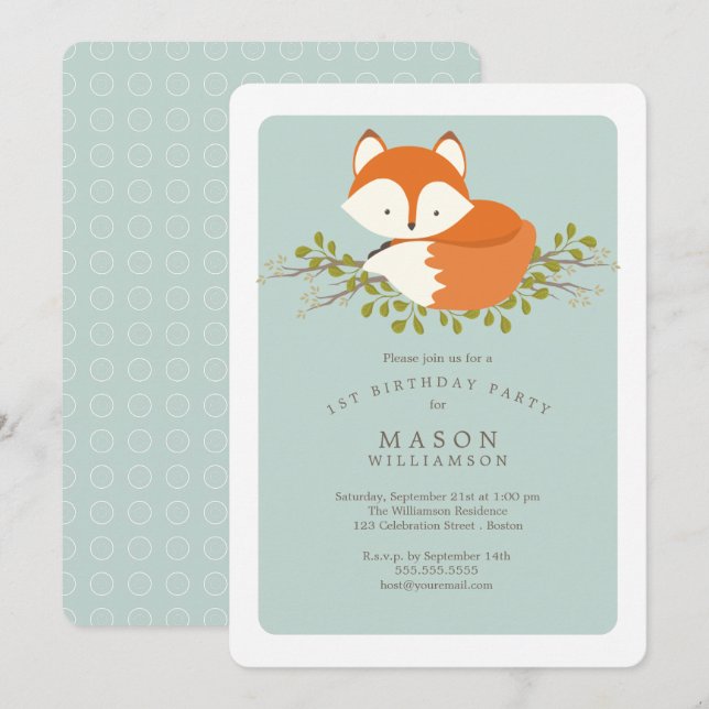 Invitación Celebración de la fiesta de cumpleaños Fox Baby Wo (Anverso / Reverso)