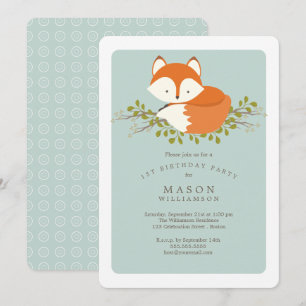 Invitación Celebración de la fiesta de cumpleaños Fox Baby Wo