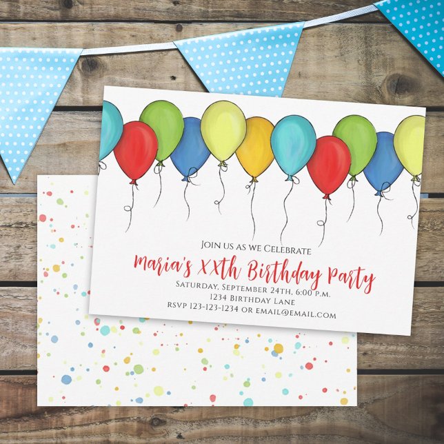 Invitación Celebración de la fiesta de cumpleaños lindo globo (Subido por el creador)