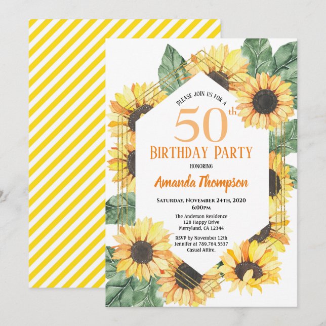 Invitación Celebración de la fiesta de cumpleaños número 50 d (Anverso / Reverso)