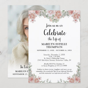Invitación Celebración de la foto de Keepsake de la flor rosa