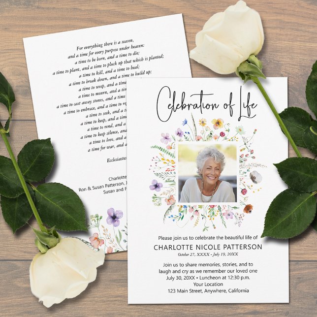 Invitación Celebración de la Foto Funeral de la Vida  (Loved one's photo on Celebration of Life funeral invitations, PRINTED and/or INSTANT DOWNLOAD)