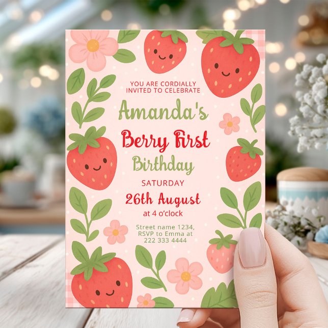Invitación Celebración de la fresa del primer cumpleaños de B (Subido por el creador)