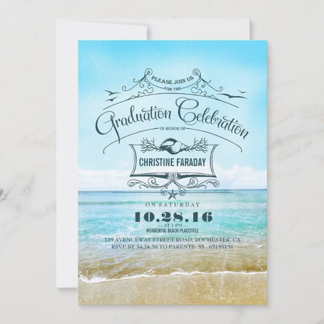 Invitación Celebración de la graduación de Blue Beach (Anverso)