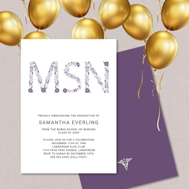 Invitación Celebración de la graduación de MSN, morada de enf (Subido por el creador)