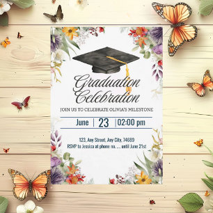 Invitación Celebración de la graduación del Cap Topper con fl