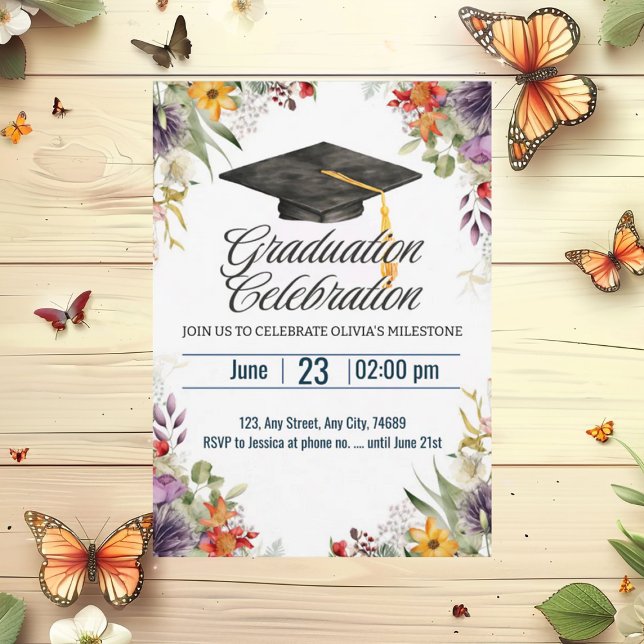 Invitación Celebración de la graduación del Cap Topper con fl (Subido por el creador)