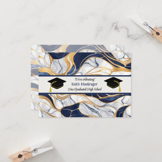 Invitación Celebración de la graduación del hijo en mármol az (Anverso/Reverso In Situ)