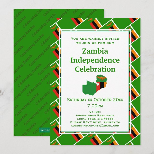 Invitación CELEBRACIÓN DE LA INDEPENDENCIA DE ZAMBIA Bandera  (Anverso / Reverso)
