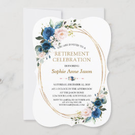 Invitación Celebración de la Jubilación de Oro Floral Azul Ro