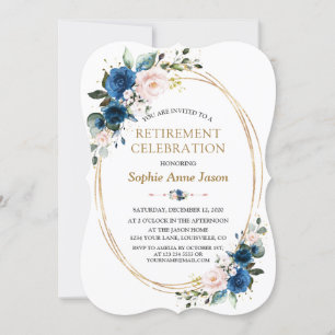 Invitación Celebración de la Jubilación de Oro Floral Azul Ro