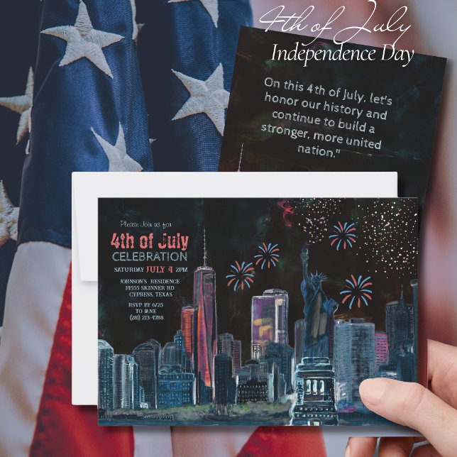 Invitación Celebración de la Noche Starry de NYC Skyline del  (NYC Skyline Starry Night 4th of July Celebration Invitation)