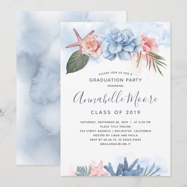 Invitación Celebración de la playa | Partido de Graduación Tr (Anverso / Reverso)