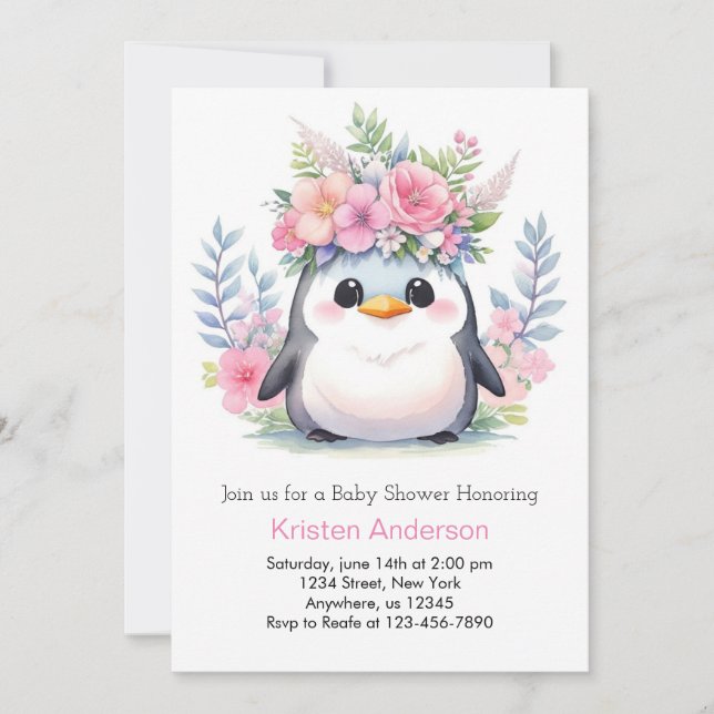 Invitación Celebración de la princesa pingüina: Baby Shower C (Anverso)