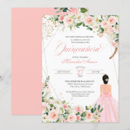 Invitación Celebración de la Quinceanera floral de rosas rosa
