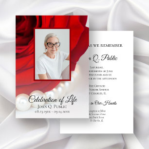 Invitación Celebración de la Rosa Roja y Perlas del funeral d