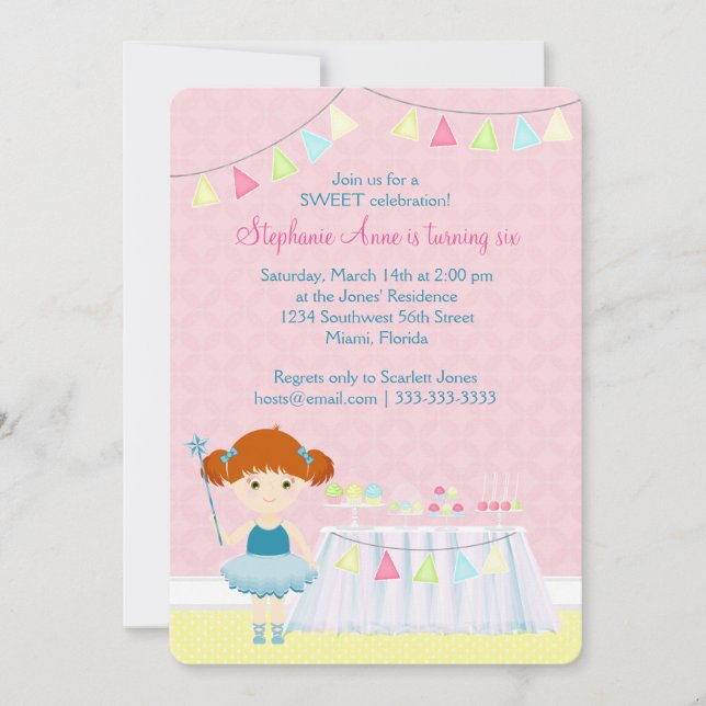 Invitación Celebración de la torta dulce Ballerina (Anverso)