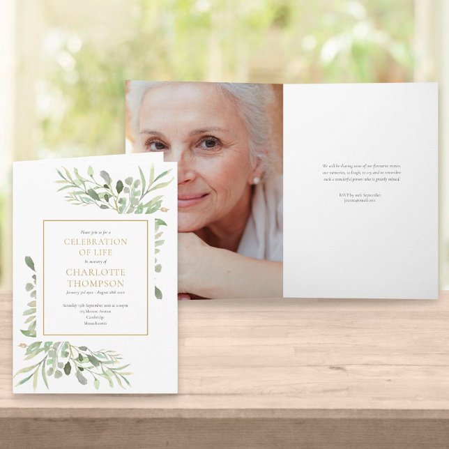 Invitación Celebración de la vegetación floral funeral doblad (Subido por el creador)