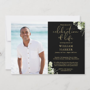 Invitación Celebración de la Verde Vida Foto Negro y Dorado