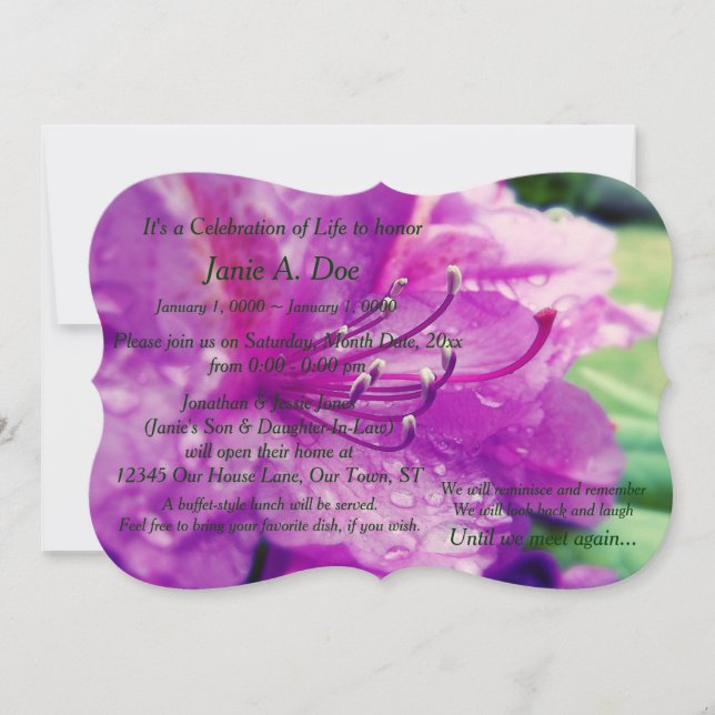 Invitación Celebración de la vida (Anverso)