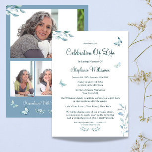 Invitación Celebración de la Vida 4 Foto Mariposa Funeral