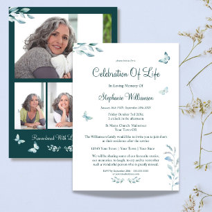 Invitación Celebración de la Vida 4 Foto Mariposa Funeral