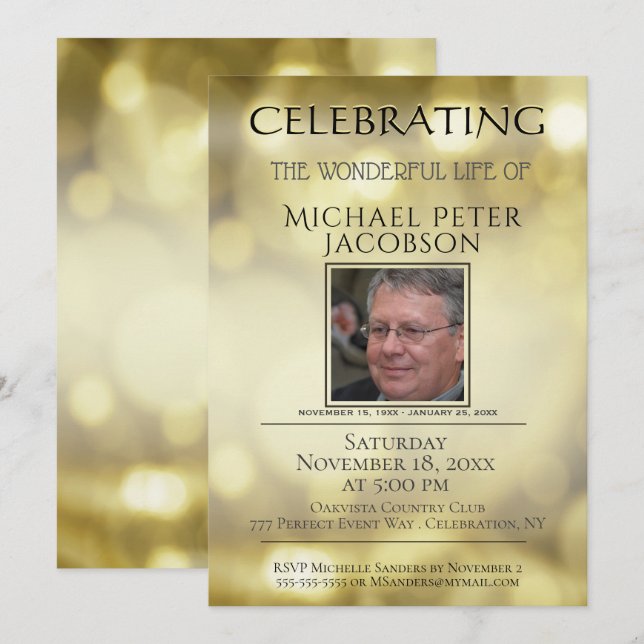 Invitación Celebración de la vida - Añadir foto (Anverso / Reverso)