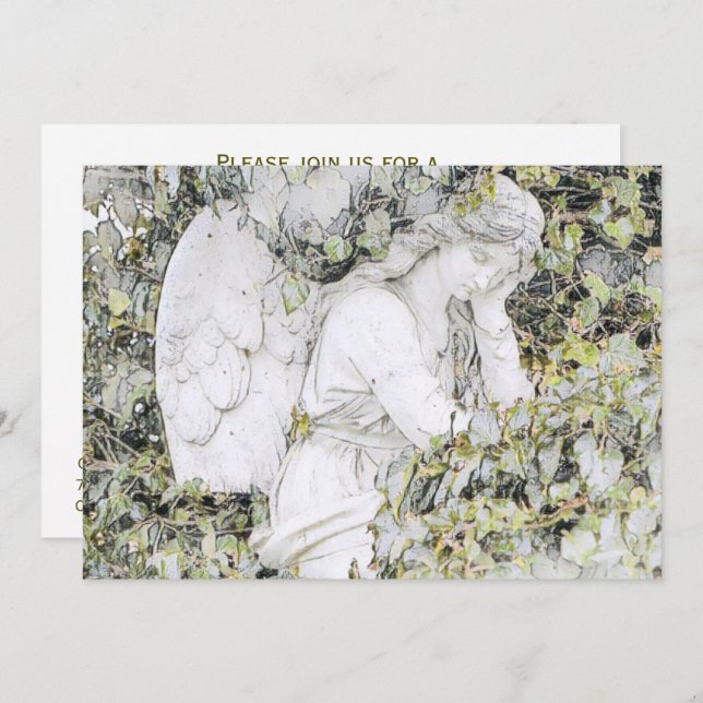 Invitación Celebración de la vida - Ángel en el jardín (Anverso / Reverso)