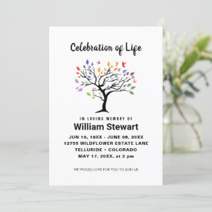 Invitación Celebración de la vida   Árbol de color funerario 
