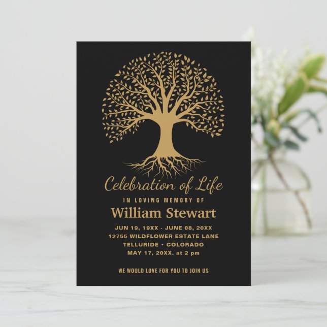 Invitación Celebración de la vida | Árbol vibrante funerario  (Anverso de pie)