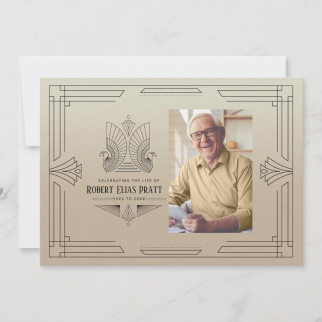 Invitación Celebración de la vida Art Deco Eagle Photo Mascul (Anverso)