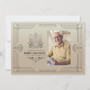 Invitación Celebración de la vida Art Deco Eagle Photo Mascul
