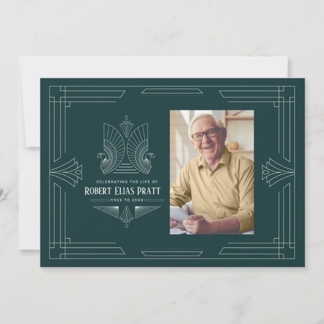 Invitación Celebración de la vida Art Deco Eagle Photo Mascul (Anverso)