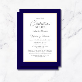 Invitación Celebración de la Vida Azul Marino y Dorado