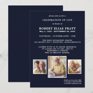 Invitación Celebración de la vida Azul oscuro blanco 3 foto