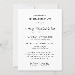 Invitación Celebración de la vida Black White Elegant Funeral