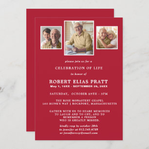 Invitación Celebración de la vida Blanco rojo oscuro 3 foto